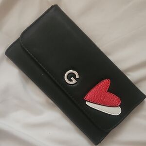 Guess Black Wallet with Heart Accent